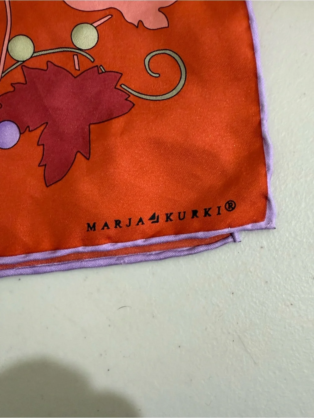 Marja kurki Red Floral and Grape Print Silk-Feel Scarf